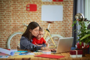 Mother working with Son